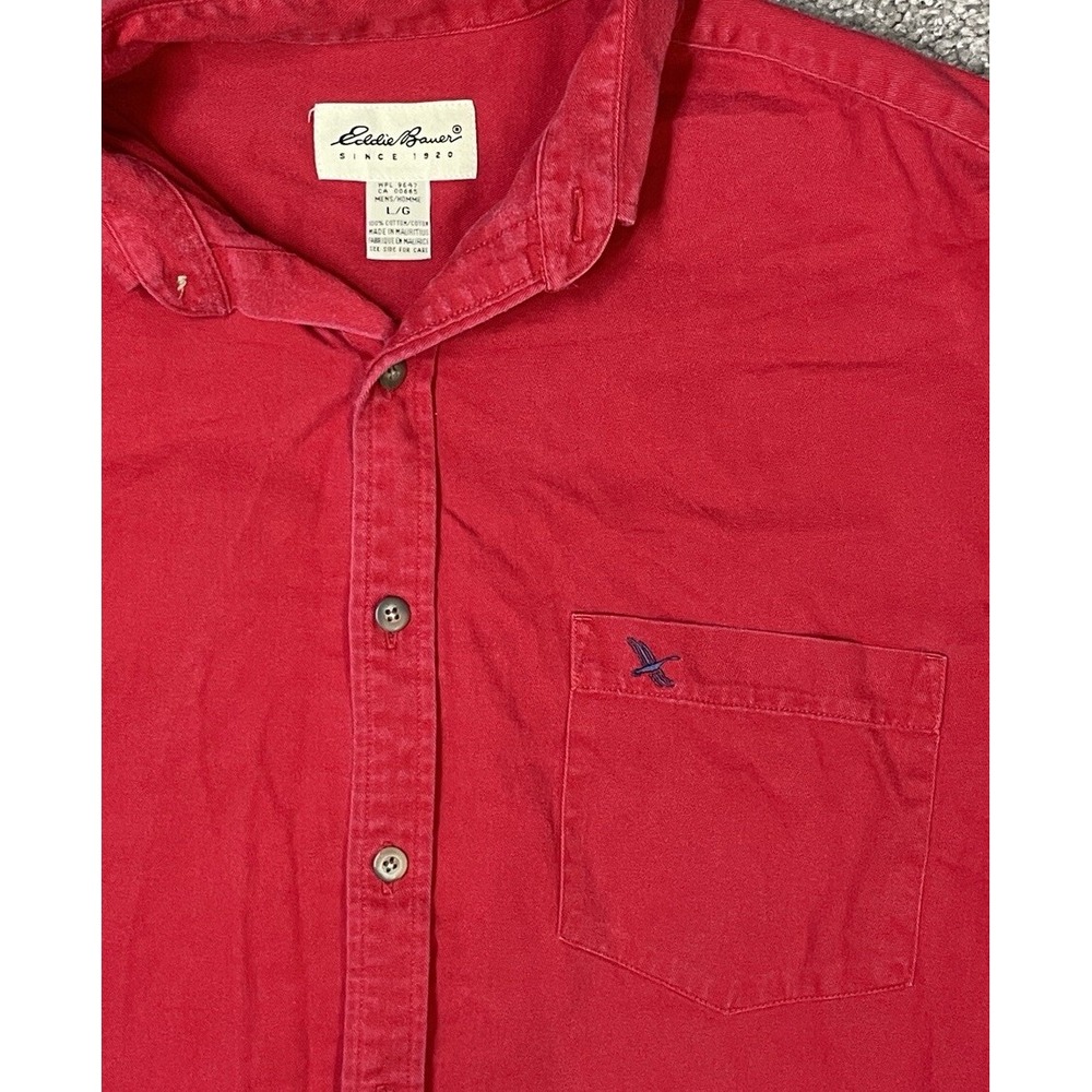 Eddie Bauer Shirt Mens LARGE‎ Red  Long Sleeve Button Up Outdoor Vintage - Picture 2 of 7
